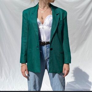 VINTAGE 90’s CHRISTY GIRL Houndstooth Oversized Blazer Green Size 10